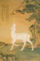 Lang brillant cerf blanc ancienne Chine encre Giuseppe Castiglione cerf